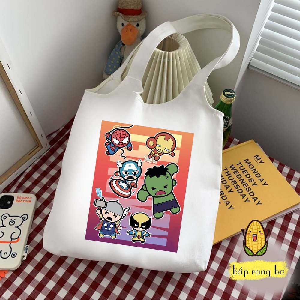 Marvel Avengers Kawaii Canvas White Tote Bag